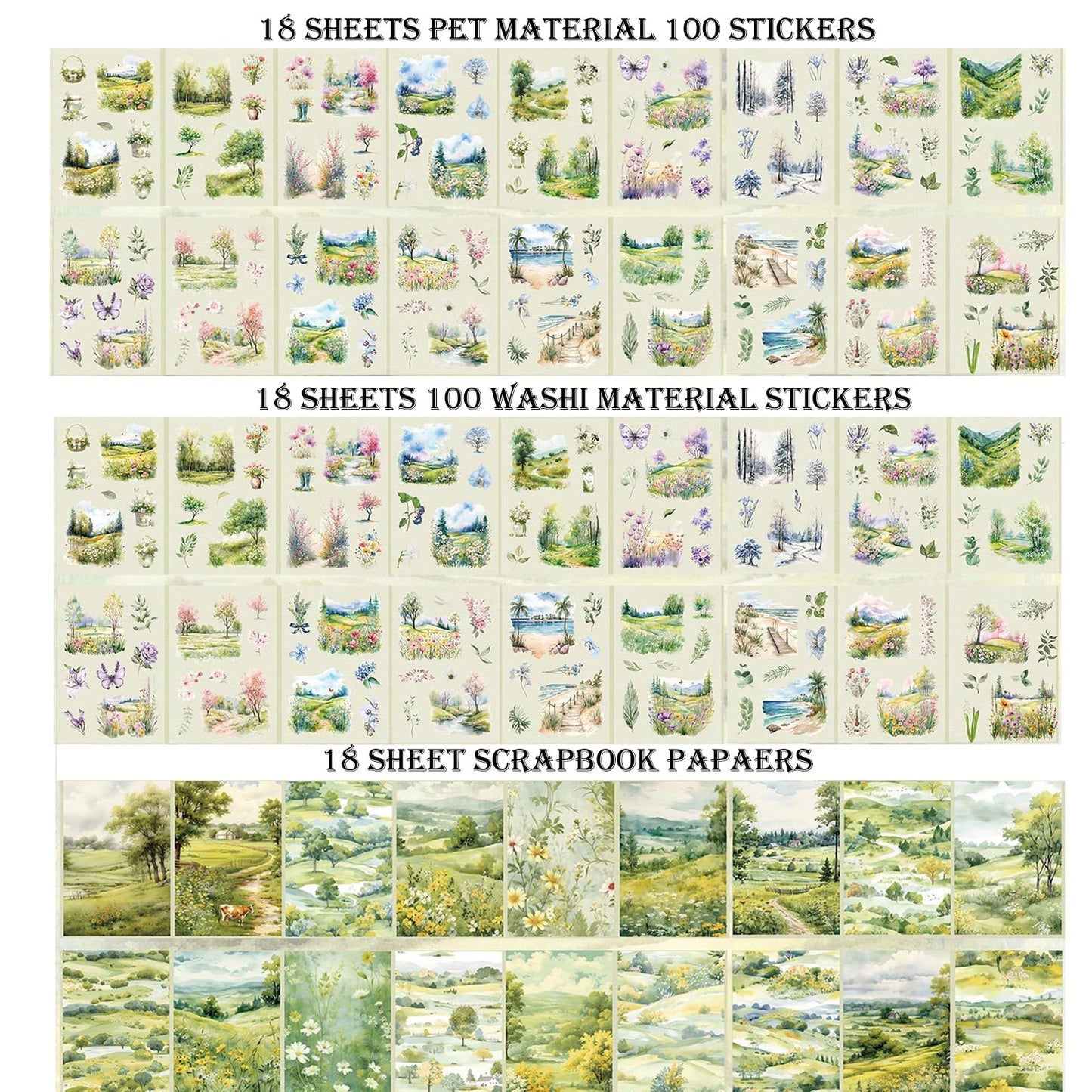 Auguro 4 Book for Garden Landscape Scrapbooking Stickers Pre-Cut 300 washi Stickers 300 PET Sticker Books for journaling Scrapbook Supplies Transparent Sticker for journaling