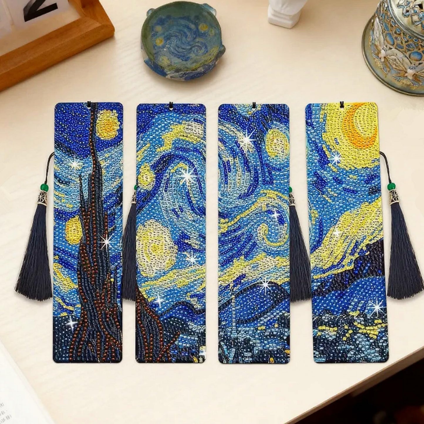 NUFTVI 4 PCS Diamond Art Bookmarks Van Gogh Starry Night, DIY Acrylic Diamond Painting Bookmarks Kits for Adult Reader and Crafts Lovers