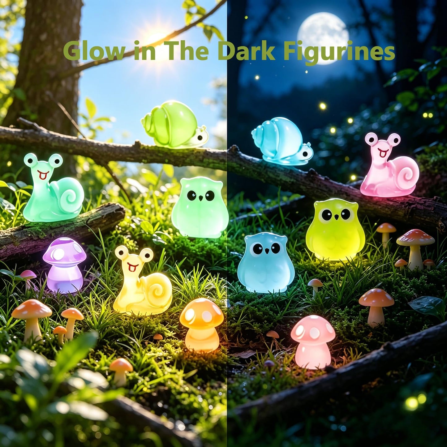 YSUNZIA 100PCS Mini Fairy Garden Accessories, Miniature Fairy Garden Kit w/Glow in The Dark Animals, Gnomes, Mushroom, Micro Landscape Ornaments, DIY Dollhouse Crafts, Outdoor/Indoor Plant Decor