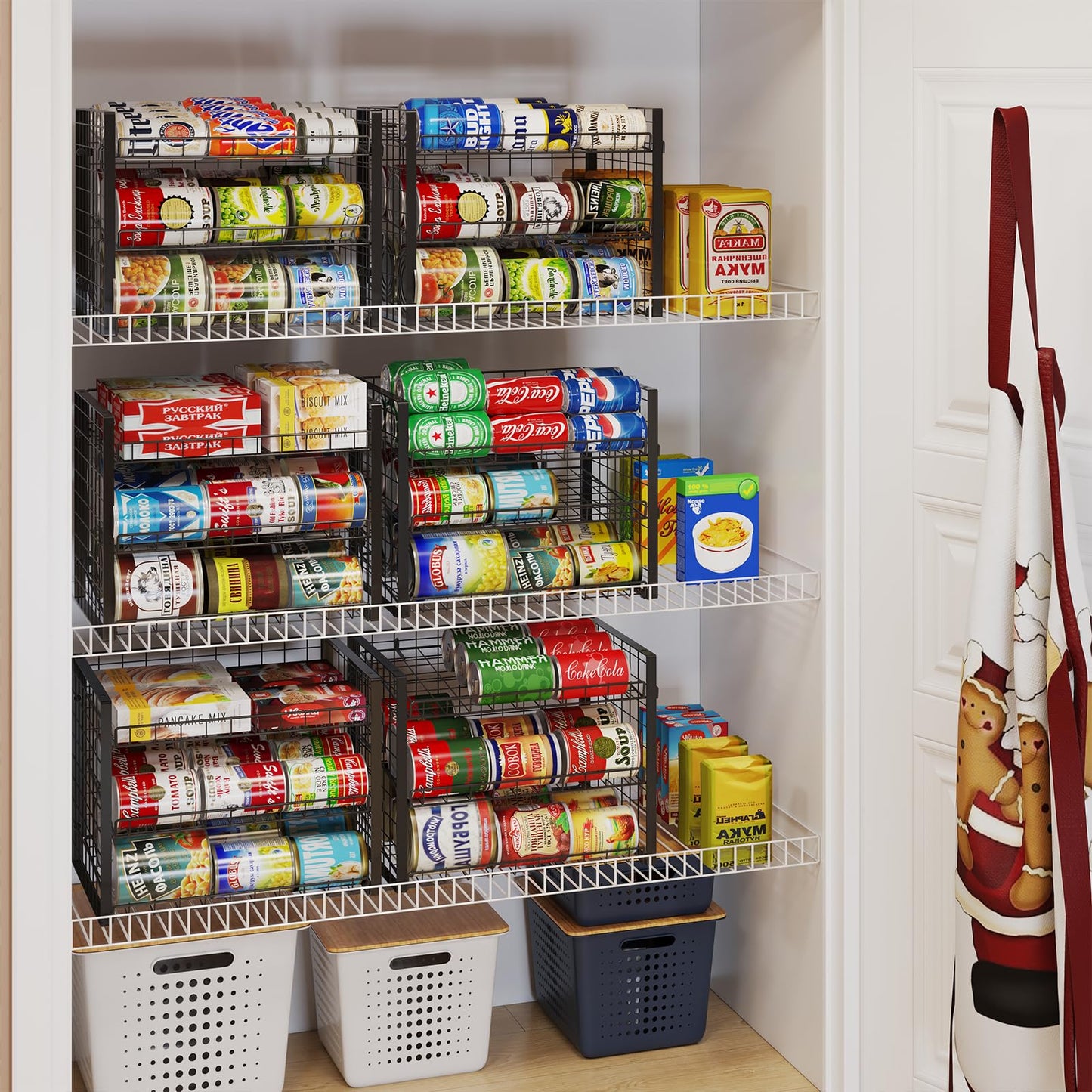 JKsmart 2-Tier Stackable Can Rack Organizer for Pantry, Adjustable Can Dispenser Holds Up to 62 Cans, Can Storage Holder for Various Ounces of Canned Food Soda Drinks, Black, 2 Pack (Petent Pending)