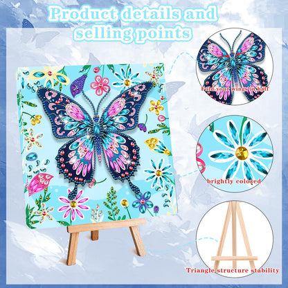 Arts and Crafts for Age 8-12, Framed Canvas Diamond Art Kits for Adults, Butterfly Diamond Art with Wooden Triangle Easel, Diamond Painting for Beginners, Birthday Gifts for Women, Gifts for Girls 6-8