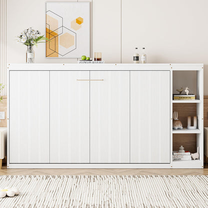 GDFStudio Boden Twin Size Murphy Bed, 4 Storage Shelves, Ample Storage Space, Organized as Cabinet, Saving Space Design, Twin Size Murphy Bed with Bookshelf, Perfect for Small Apartment, White