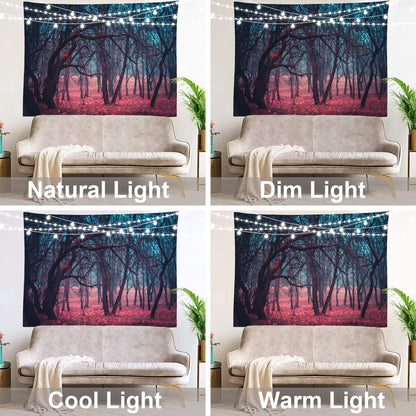 Shrahala Red Nature Stranger Wall Tapestry, Large Green Forest Moonlight Landscape, 59.1 x 82.7 in, Polyester Fiber