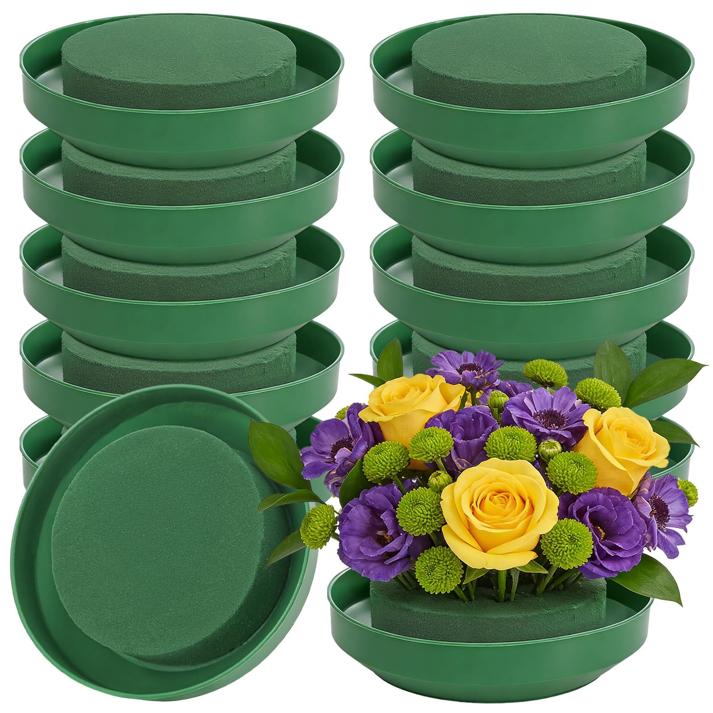 Dicunoy 12 Pack Flower Foam with Bowl, 6.5 Inch Round Wet Floral Blocks Bulk, DIY Arrangement Bowl Kit for Fresh Artificial Flower, Florist Plant Foam for Wedding Centerpiece Decor