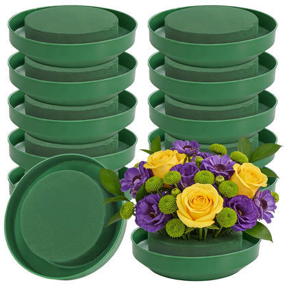 Dicunoy 12 Pack Flower Foam with Bowl, 6.5 Inch Round Wet Floral Blocks Bulk, DIY Arrangement Bowl Kit for Fresh Artificial Flower, Florist Plant Foam for Wedding Centerpiece Decor