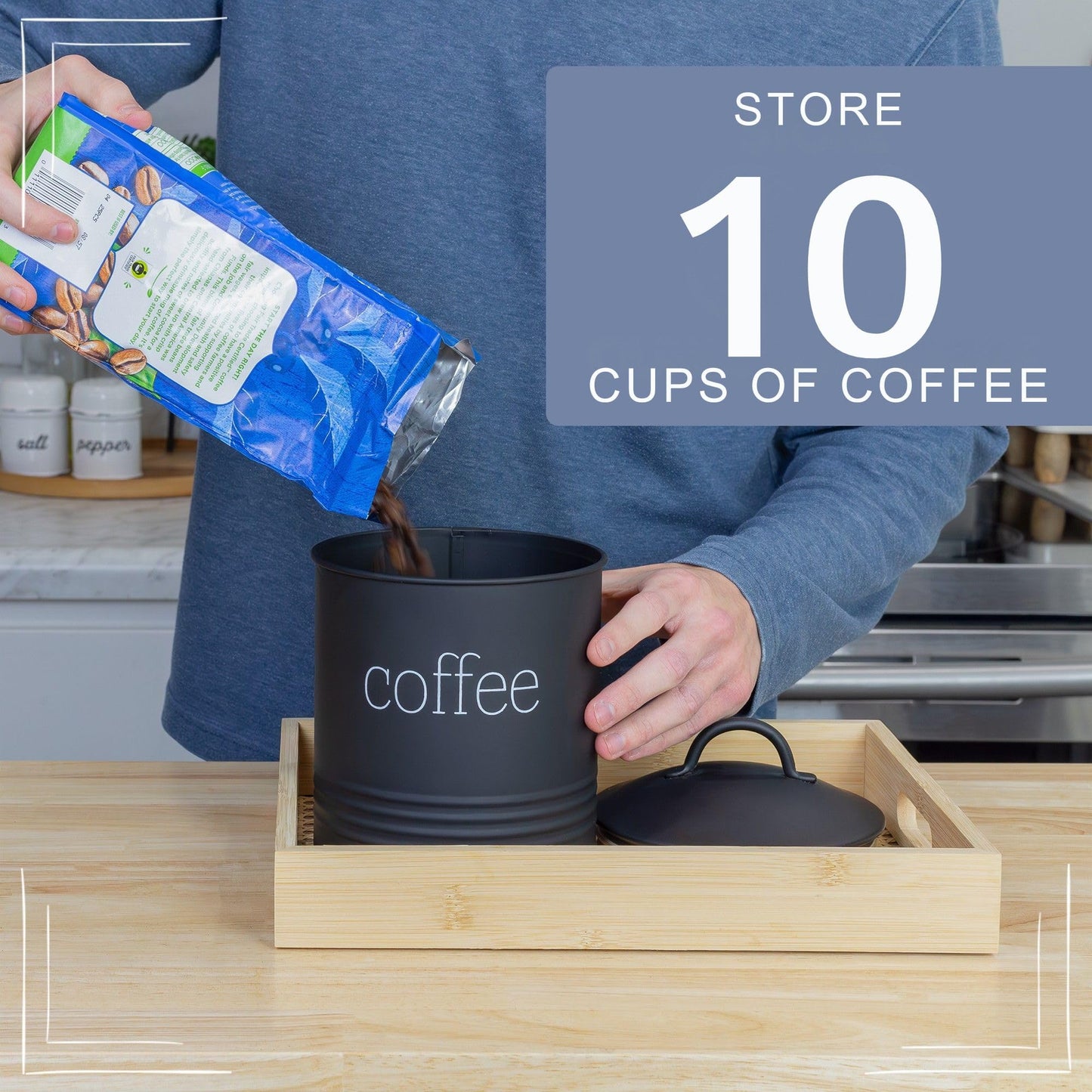 AuldHome Design Enamelware Black Coffee Canister; Modern Farmhouse Style Coffee Storage for Kitchen