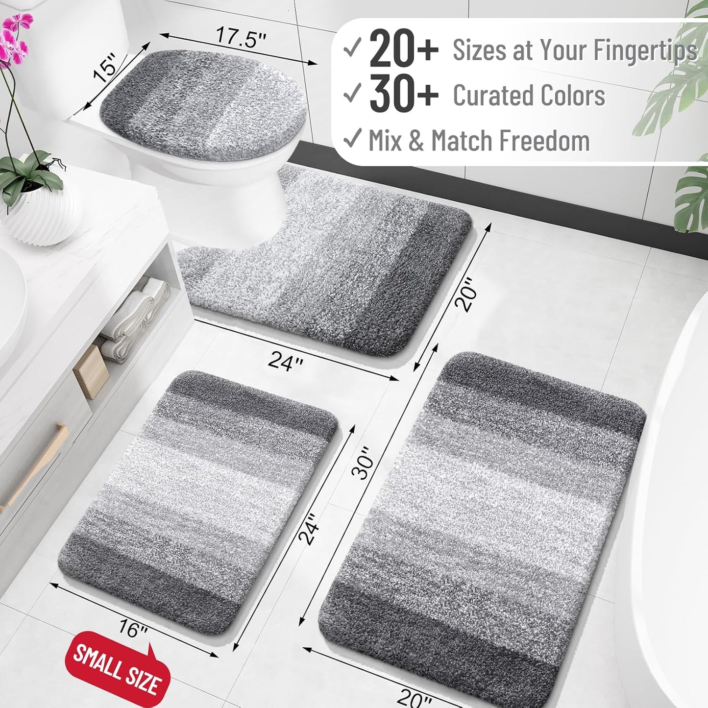 OLANLY Large Microfiber Bath Rugs - Extra Soft & Absorbent | Quick Dry, Machine Washable, 44x32, Grey