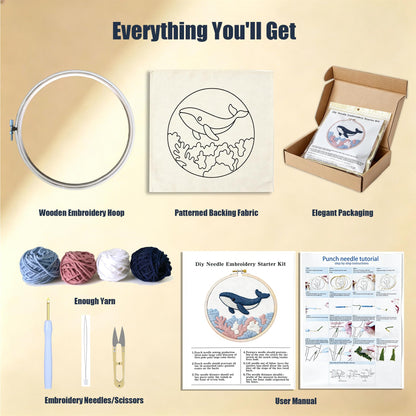 AohaiNova Punch Needle Kits for Adults Beginner,Punch Needle Starter Kit Easy,Embroidery Punch Needling Kits,DIY Punchneedle Kit All Supplies with Wooden Hoop/Patterns/Yarns/Instruction(02-Bee)