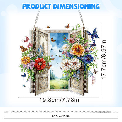 Bowetile Garden Scene Diamond Art Hanging Kits for Adults, Diamond Art Suncatchers Enchanted Flower Door, 5D Special Shape Diamond Painting Pendant Window Ornament Gifts for Home Wall Decor