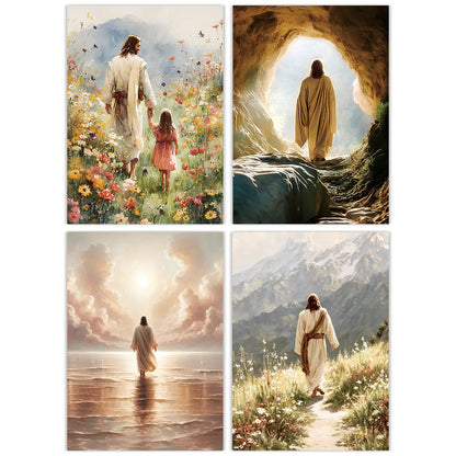 Sitsink Jesus Diamond Art Kits for Adults - Full Drill Jesus Walking on Ocean Beach Christian Diamond Painting, 5D Gem Art Canvas Set Religious Christ Holiday Gifts for Women (4 Sheets)