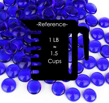 CYS EXCEL Cobalt Blue Glass Gemstone Beads - 1 LB Flat Marble Beads, Aquarium Decor, Approx. 85-100 PCS