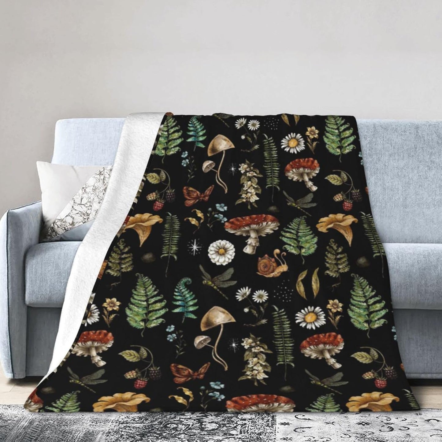 320gsm Cozy (80"x60") Mushrooms Throw Blanket, Fluffy Soft Warm Plush Lightweight Decorative Blanket Gifts for Women