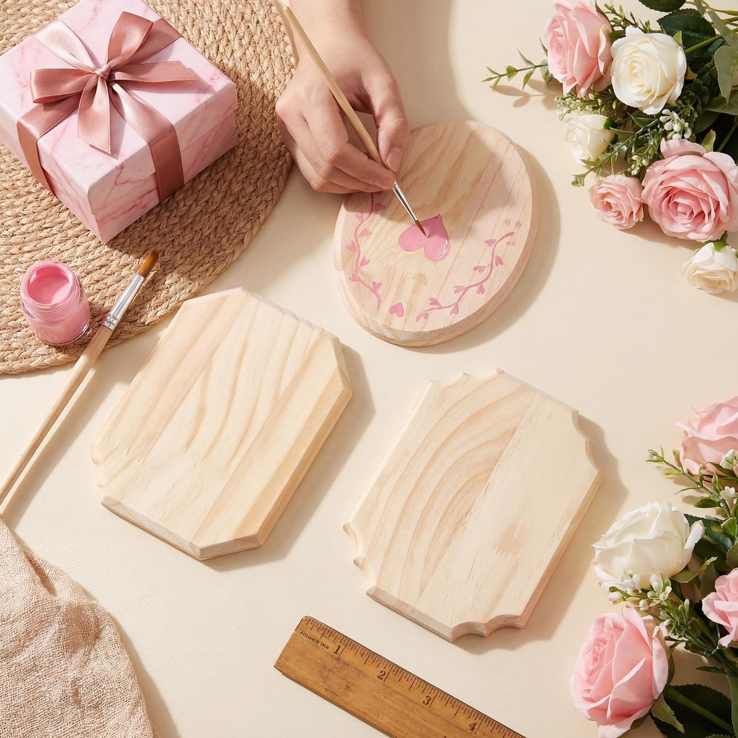 Yinkin 12 Pcs Blank Wooden Plaques for Crafts Unfinished Wood Signs for DIY Projects Hanging Signs, 6 Styles for Weddings Home Decor and Door Wall Art Activities Decoration(White)
