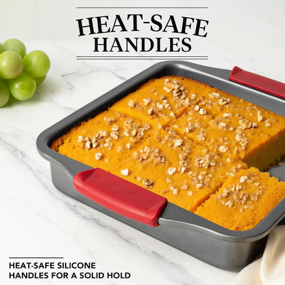 Tiawudi 9" Square Cake Pan Set - Heavy Duty Nonstick Bakeware with Diamond Texture & Silicone Grip Handles