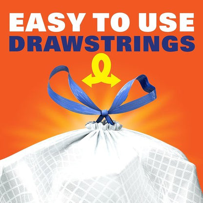 Hefty Ultra Strong 13 Gallon Trash Bags - Drawstring Closure & Odor Control | 80 Count, White Clean Burst Scent