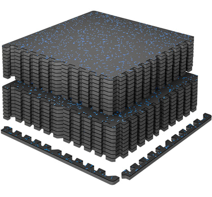 SUPERJARE 0.79'' Extra-Thick Exercise Equipment Mats, 18 Pcs 72 Sq Ft Rubber Top Floor Tiles with High Density EVA Foam, Interlocking Gym Flooring for Home Gym, Workout Mat, Black/Blue