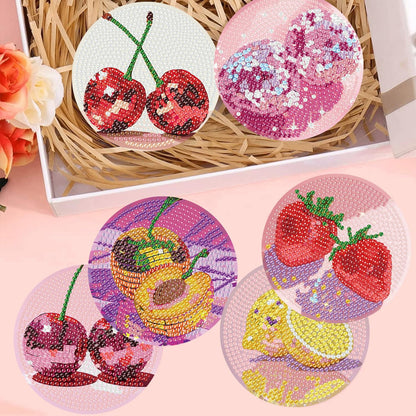 croshom Fruits Diamond Art Coasters Kits, 8 Pieces Diamond Painting Coasters with Holder, Diamonds Art Disco Ball Coaster Kits, 5D DIY Diamonds Arts Painting Kit for Adults Gift