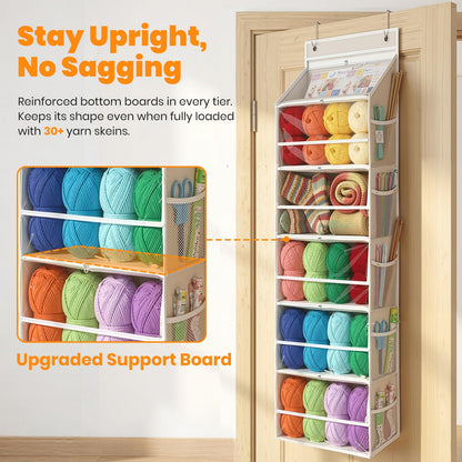 LASTORA Heavy-Duty Oxford Hanging Yarn Storage Organizer with 6 Tiers, Odorless Over the Door Yarn Holder for Crochet and Knitting Lovers, 5 Large Pockets + 1 Tool Section
