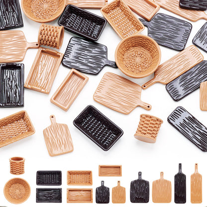 Magibeads 26Pcs Miniature Dollhouse Basket Food Bread Cutting Board Rattan Basket Food Tray Charcuterie Boards Tiny Things Stuff Accessories for Micro Garden Landscape Decoration