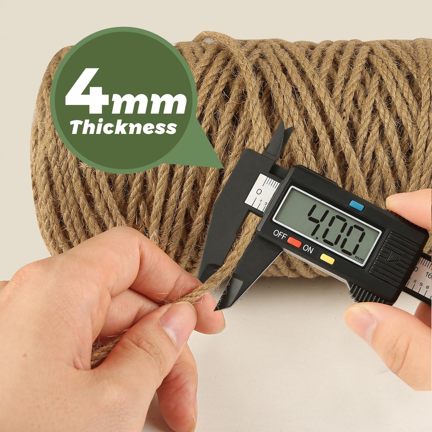 4mm Natural Jute Rope, 328Ft Heavy Duty Thick Jute Twine,Hemp Twine String for Artworks,Cat Scratching Post,DIY Crafting,Gardening,Bundling,Camping,Gift Wrapping,Home Decoration (4MMx328Ft/100M)