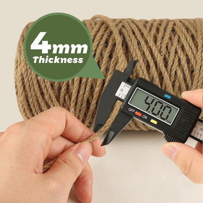 4mm Natural Jute Rope, 328Ft Heavy Duty Thick Jute Twine,Hemp Twine String for Artworks,Cat Scratching Post,DIY Crafting,Gardening,Bundling,Camping,Gift Wrapping,Home Decoration (4MMx328Ft/100M)