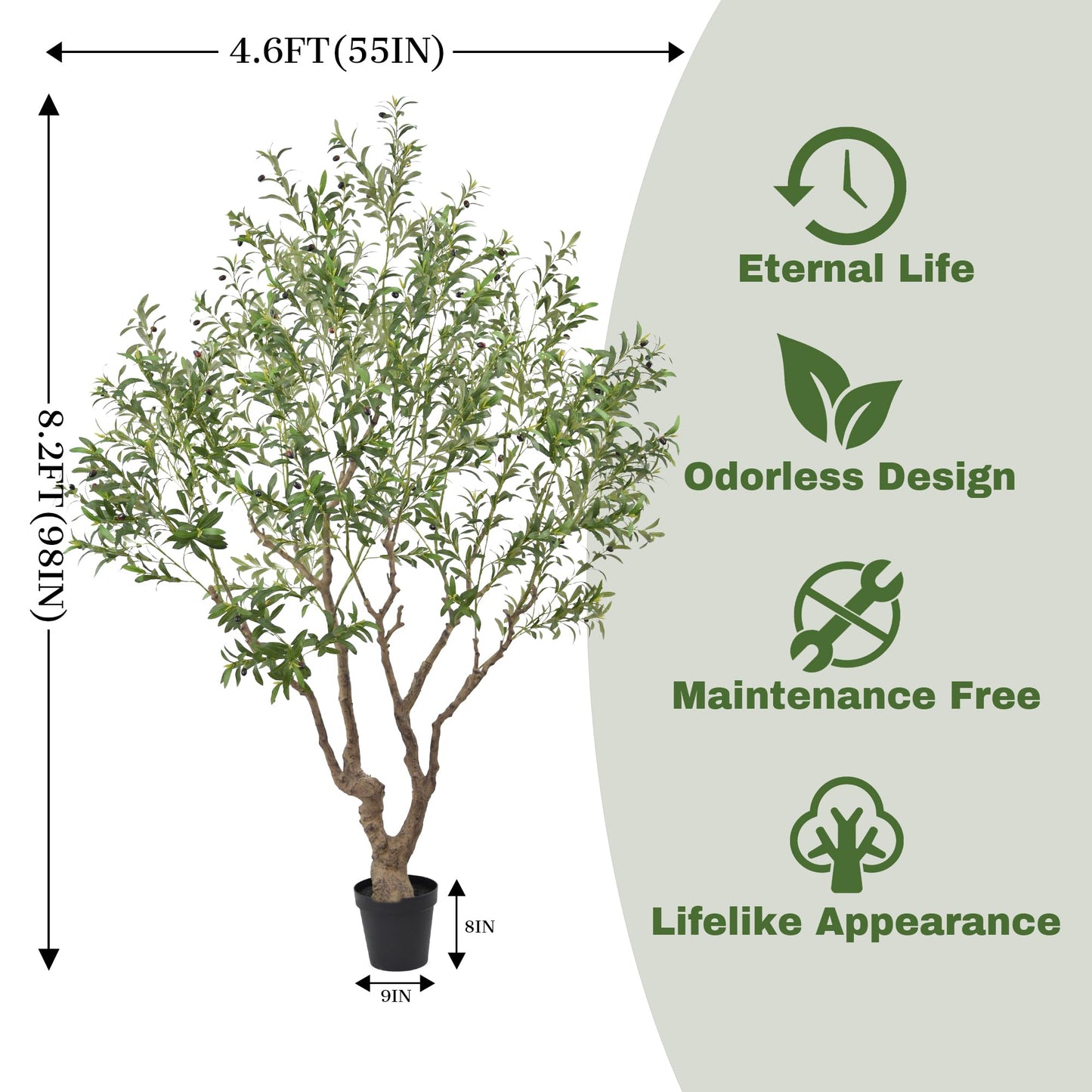 Faux Olive Tree 8.2ft(98in) Tall with Large Realistic Trunks and Big Olive Fruits, Fake Floor Potted Artificial Plants for Home Office Garden Indoor Decor (8.2feet)