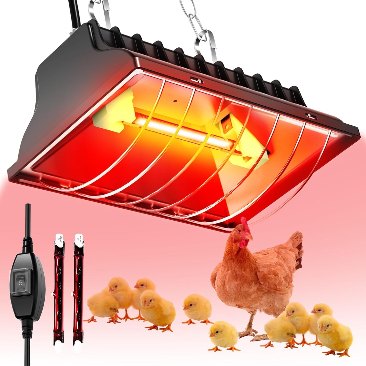 175W 250W 3M Chicken Coop Heater, ZIVASA & Dual-Mode Heat Lamp for Chickens with Cord, Adjustable Hanging Height