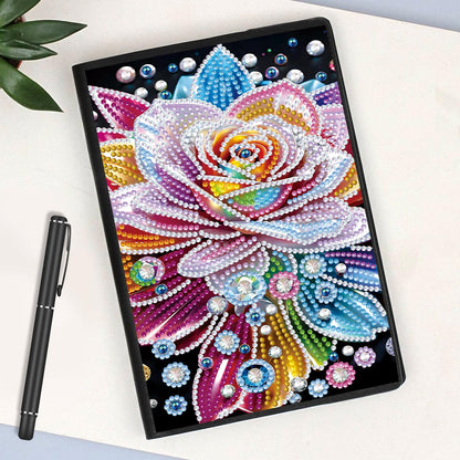 JISHSHAY Flower Diamond Art Notebook Journal Flower Diamond Painting Note Book Gem Art Sketchbook Mosaic Kits for Adults Diary Gem Painting Leather Journal Blank Notebook with Special Shaped Drills A5