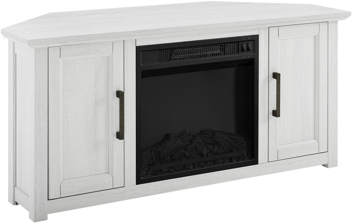 Crosley Furniture Camden Corner Fireplace TV Stand for 50+ inch TVs, Entertainment Center with Storage Shelves, Whitewash