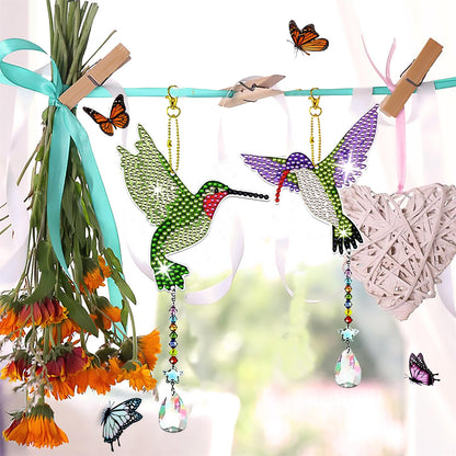 JeCuiK 6 Pcs Diamond Painting Wind Chimes Rhinestone Hummingbird Diamond Art Suncatcher Double Sided 5D DIY Diamond Painting Kits for Adults Christmas Ornament Best Gifts for Mother