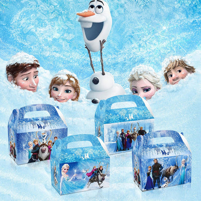 Fnjoe 24pcs Cute Treat Boxes, Blue Snowflakes Party Favor Boxes, Anime Themed Dessert Boxes, Winter Snow Party Supplies