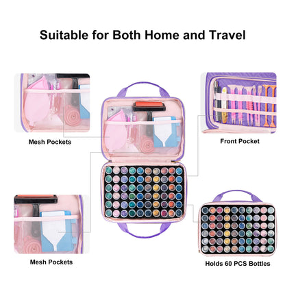 Leudes Diamond Painting Storage Containers, 60 Slots Bead Storage Box for Diamond Art Kits Accessories Organizer Case (Only Bottles and Bag) (Purple-2(60 Jars))