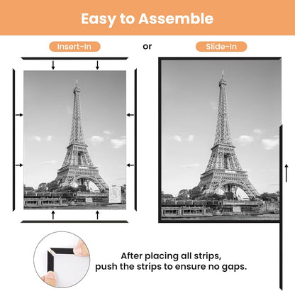 Upsimples 12x16 Picture Frame - Scratch-Proof Black Poster Frames for Photo Gallery | 3 Pack, Slide-In Strips