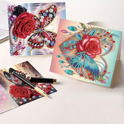 Tontut 8pcs Flower Butterfly Diamond Art Painting Greeting Card, 5D DIY Special Shape Diamond Painting Christmas Birthday Mother's Day Father's Day Teacher's Day Greeting Card Creative Gifts
