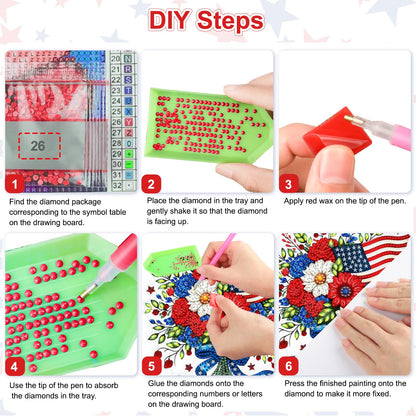 Flowers Diamond Art Hanging Kits for Adults, American Flag Diamond Painting Window Pendant Kits, DIY Acrylic Special Shaped Crystal Gem Art Painting Ornament for Home Garden Wall Hanging Decor