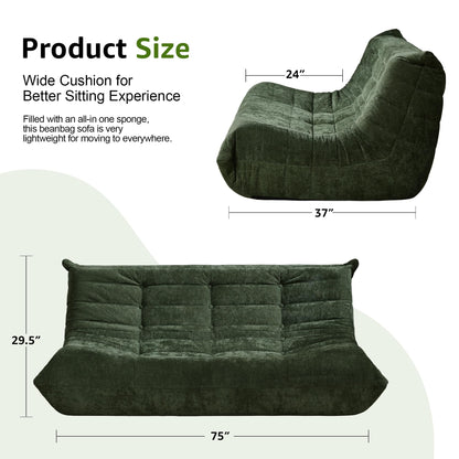Bean Bag Chairs for Adults Giant Bean Bag Chair Memory Foam BeanBag Chair Bean Bag Sofa with Filler Faux Fur Fireside Beanbags Lazy Sofa for Living Room Bedroom Office (Green Chenille, 3-Seater)