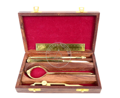 Humaira Nautical Proportional Divider Set of 5, Full Brass dividers with Executive Wooden Box, Single Handed 8" Brass Navigational Dividers Compass Set for Maritime, Naval, Geometry and Drafting