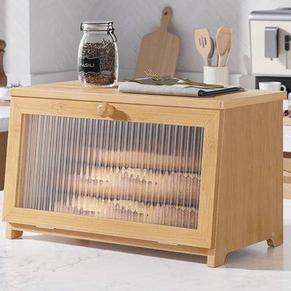 Kitsure Bamboo Bread Box Single Layer Kitchen Countertop Storage Organizer Natural Brown