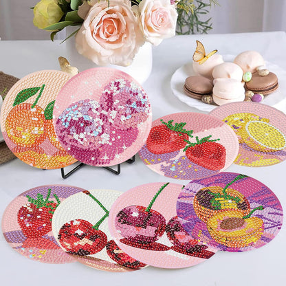 croshom Fruits Diamond Art Coasters Kits, 8 Pieces Diamond Painting Coasters with Holder, Diamonds Art Disco Ball Coaster Kits, 5D DIY Diamonds Arts Painting Kit for Adults Gift