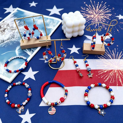 2100Pcs 4th of July Patriotic Beads Kit, Independence Day Bead Red White and Blue Polymer Clay Beads for Bracelets Jewelry Making Acrylic Round Star Letter Loose Beads with USA Patriotic Star Charms