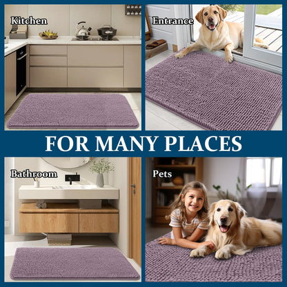 OLANLY Dog Door Mat - Absorbent Non-Slip Chenille Mat for Muddy Paws | 54x24 Deep Plum Color