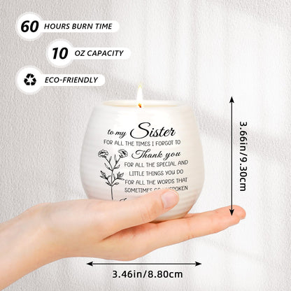 Sisters Birthday Gifts from Sister Brother, Sisters Candle 10Oz Sister Mothers Day Birthday Gifts, Thanksgiving, Thank You Gift, Soy Wax Lavender Scented Candle in Ceramic Jar Handmade