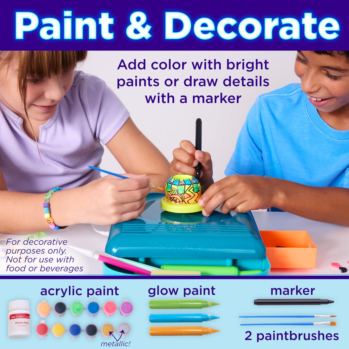 Faber-Castell Neon Glow Pottery Studio: Create Your Own Pottery Designs with USB-Powered Pottery Wheel, Air Dry Clay, Neon & Glow in The Dark Paints, Tools & 50+ Craft Supplies for Kids (Ages 8+)