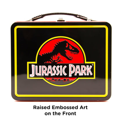 AQUARIUS Jurassic Park Fun Box - Sturdy Tin Storage Box with Plastic Handle & Embossed Front Cover - Officially Licensed Jurassic Park Merchandise & Collectible Gift (48289)