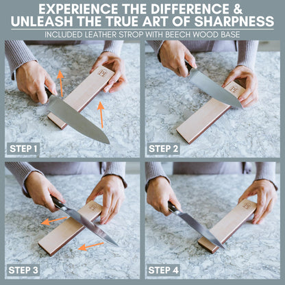 PATENTED ORIGINAL ADJUSTABLE ROLLING KNIFE SHARPENER KIT: Adjustable Height, 30 Angle Options, 5 Removeable Whetstone Plates, Leather Strop with Travel Case - Kitchen Knife Sharpener