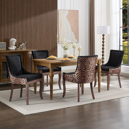 Upholstered Dining Chairs Set of 2,Mid Century Modern Dining Room Chairs with Solid Wood Frame Bronze Nail Head,Armless Accent Chair for Living Room Kitchen Restaurant 36.4" H Leopard