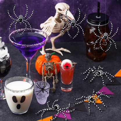 Reallnaive 8 Pcs Black and White Halloween Spider Ornament Beaded Hanging Ornaments Decorations for Halloween Decor Gift