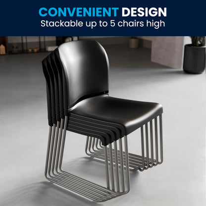 Flash Furniture Hercules Series Contoured Stacking Chairs for Waiting Rooms and Offices, Ergonomic Lobby Chairs with Curved Back, Set of 5, Black
