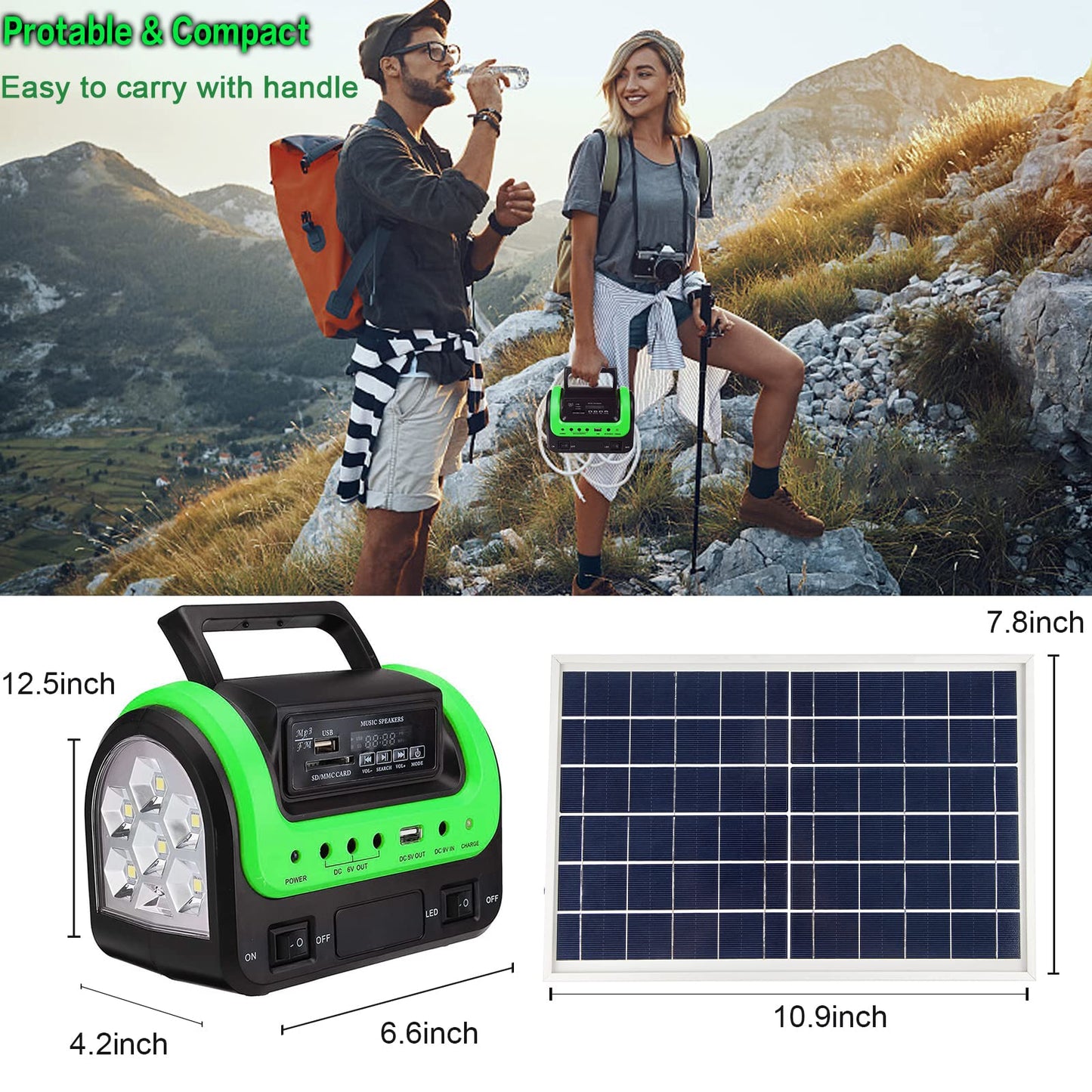 Solar Generator with Panel,Solar Power Generators Portable Power Station with Flashlight,Emergency Power Supply for Home Use Camping Hunting Emergency(Green)