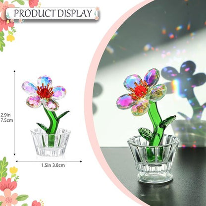 Crystal Peach Blossom Mini Ornament - Elegant Glass Flower Figurine for Home & Office Décor | 2.9 x 1.5 in